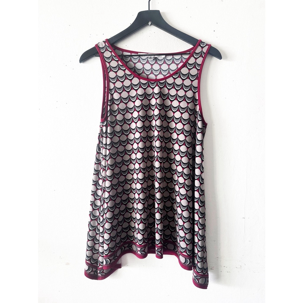 Studio M Red Trim Geometric Swing Tank Top Medium Sleeveless Retro Print